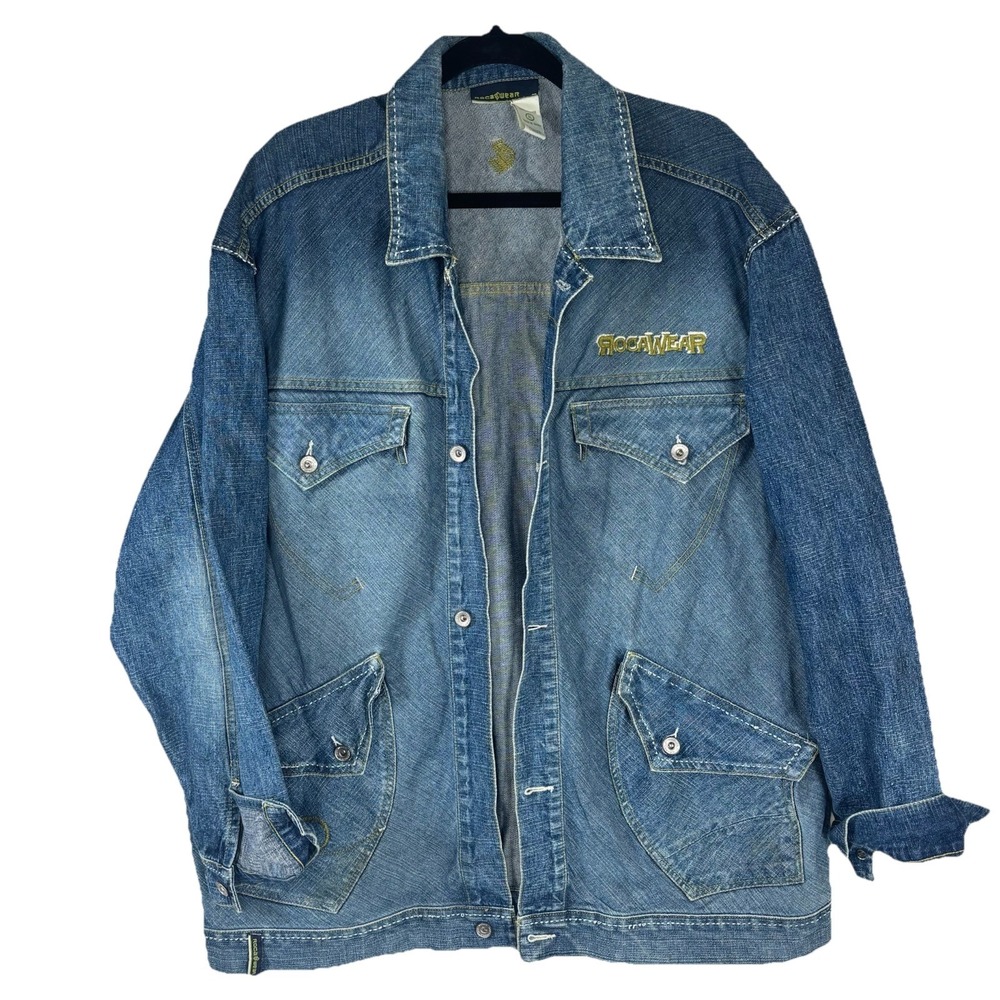 VTG Y2K Streetwear Rocawear Denim Jacket Mens XL Hip Hop 90s Oversized‎